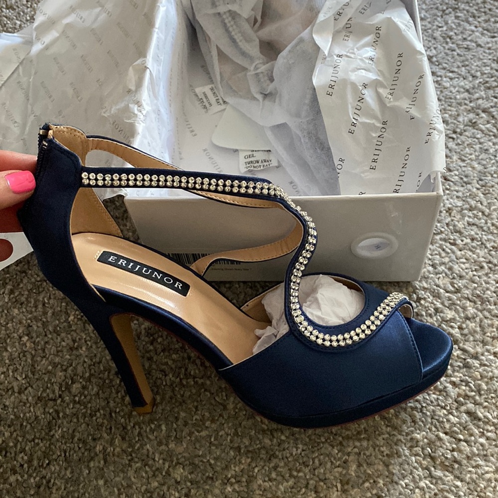 Navy blue with rhinestone heels